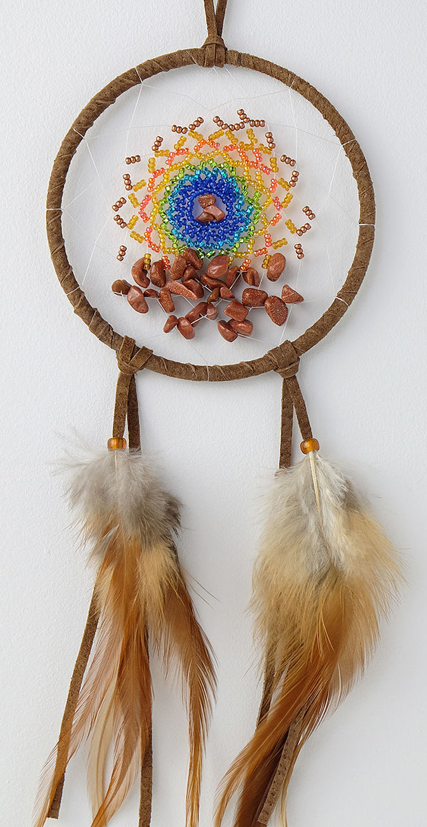 4" Energy Flow Dreamcatcher (Brown with Multicoloured Beads)