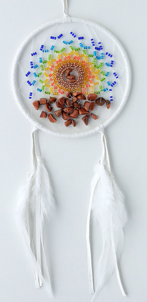 4" Energy Flow Dreamcatcher (White with Multicoloured Beads)