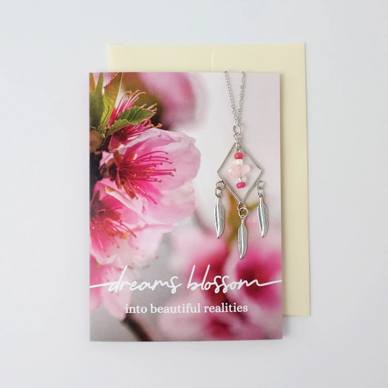Rose Quartz Diamond Necklace Greeting Card (Dreams Blossom)
