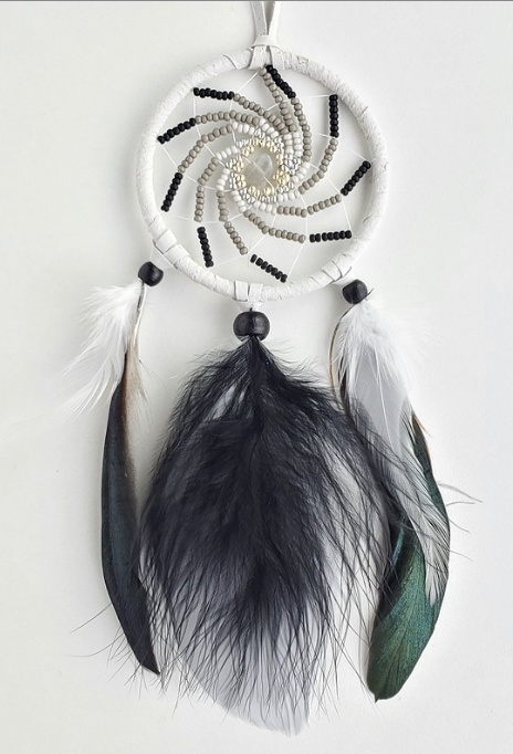 2.5" Grey Beaded Dreamcatcher