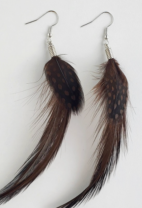 Feather Earrings (Brown Hackle/Spotted)