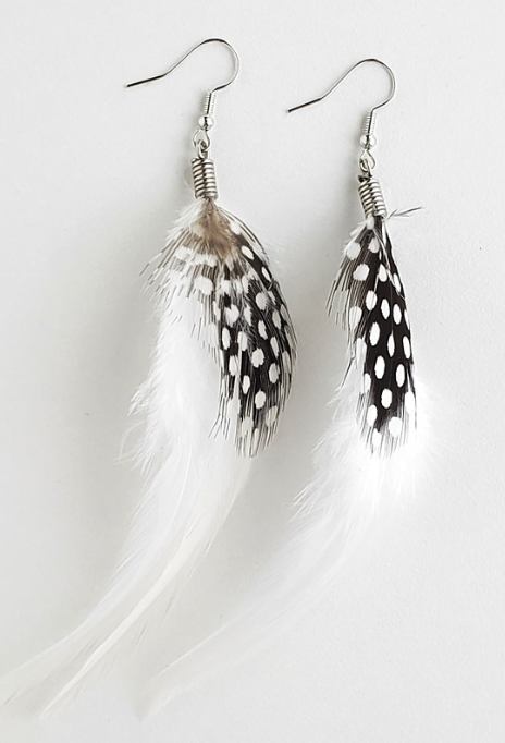 Feather Earrings (White Hackle/Spotted)