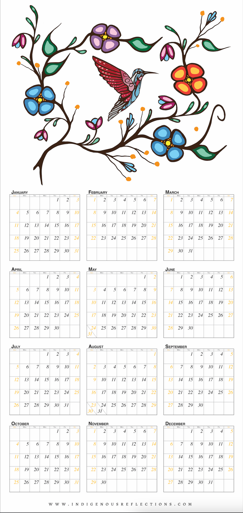 2026 Wipe-clean Calendar (Hummingbird)