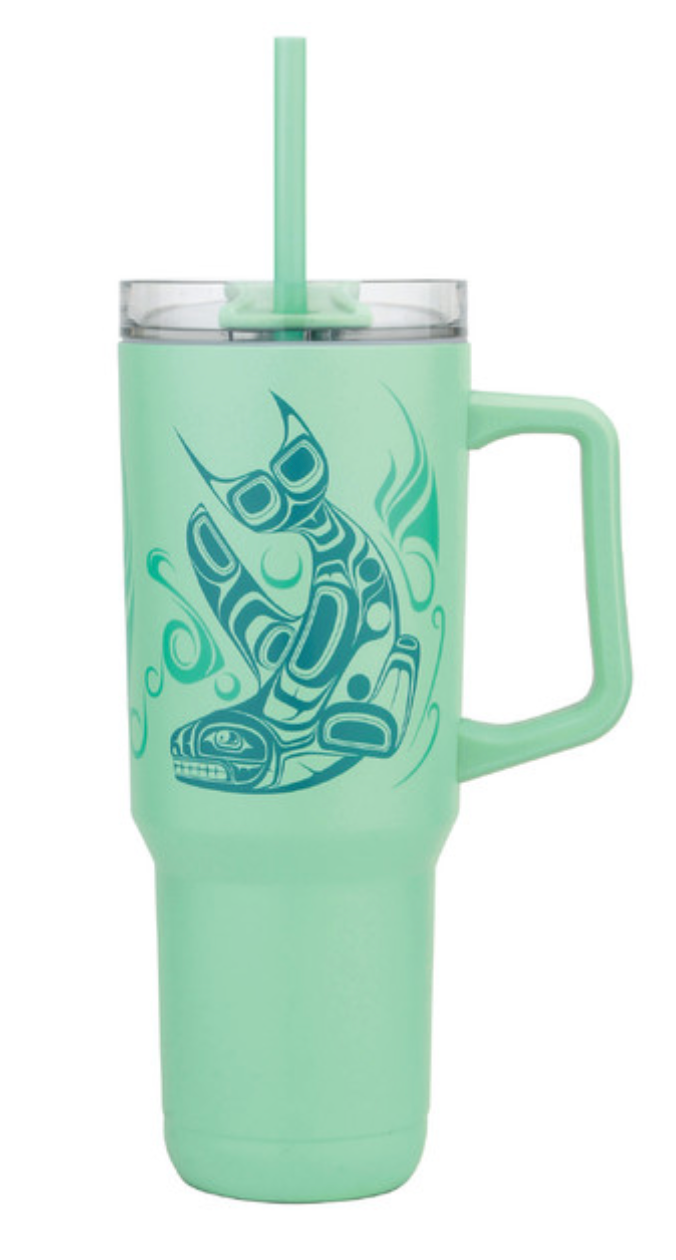 40oz Insulated Tumbler with Straw (Whale/Teal)