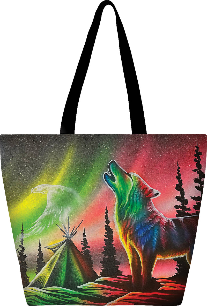 Printed Tote Bag - Wolf/Tipi (Avail. April 30)