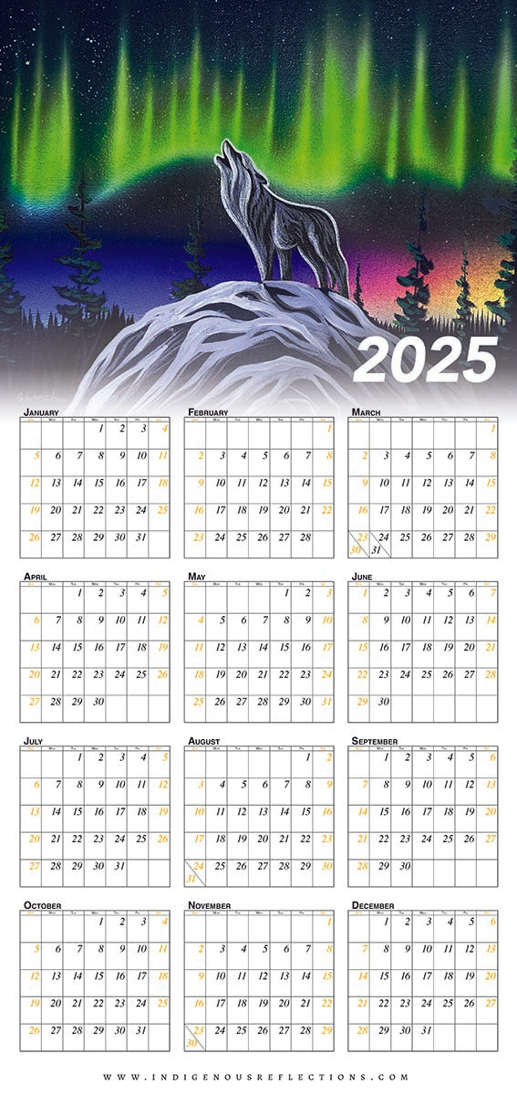 2025 Wipe-clean Calendar (Northern Lights Wolf)